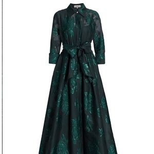 METALLIC JACQUARD SHIRTDRESS GOWN WITH FLORAL PRINT